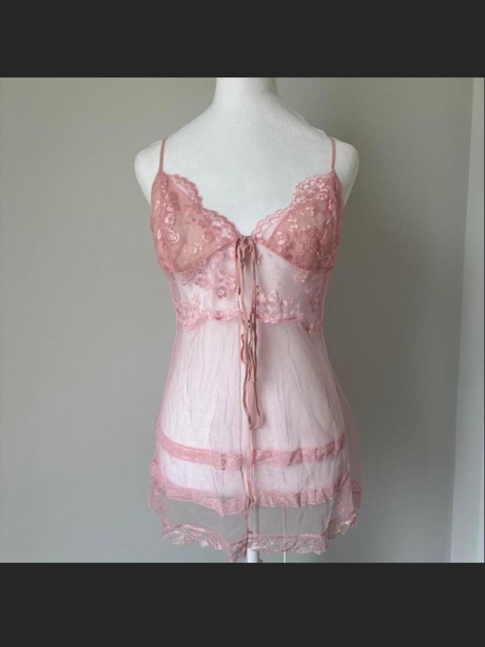 Victoria's Secret Pink Sheer Lace Chemise with Front Tie
